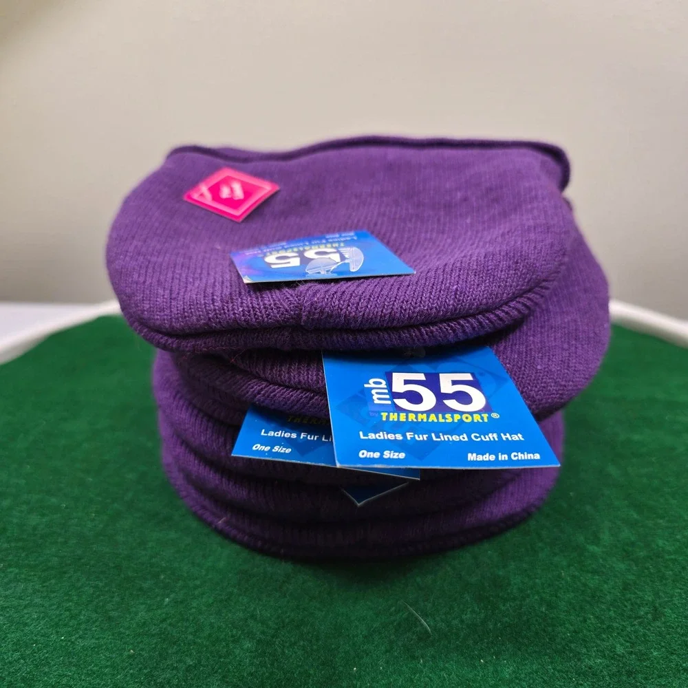 55 THERMALSPORT Fur Lined Cuff Hats Ladies Purple One Size NWT Qty‎ 6
